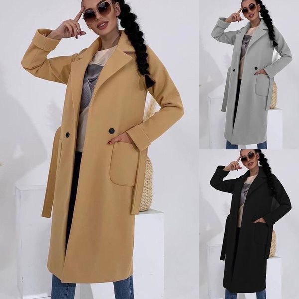women's wool & blends fashion 2021 autumn winter casual pockets simple classic turn-down collar x-long trench coat belt chic female jac, Black
women's wool & blends fashion 2021 autumn winter casual pockets simple classic turn-down collar x-long trench coat belt chic female jac, Black