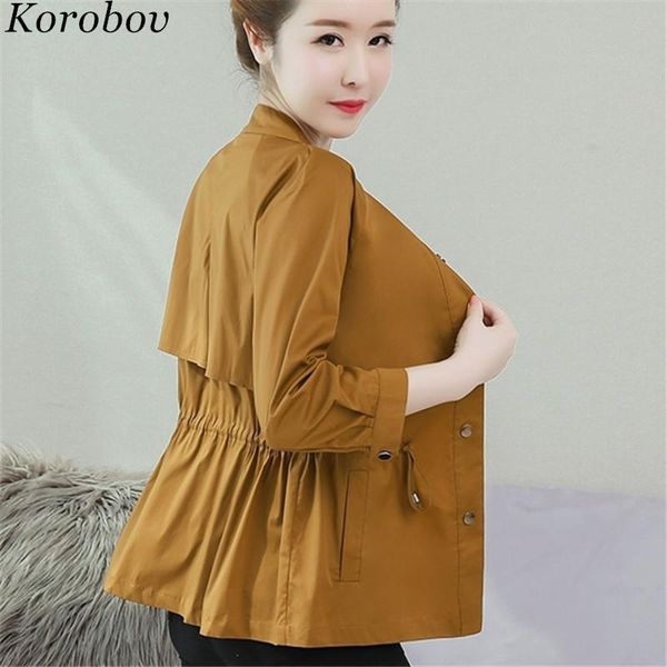 women's jackets korobov 2021 auttum drawstring slim women button pockets vintage female coats loose casual mujer outwear 76040, Black;brown
women's jackets korobov 2021 auttum drawstring slim women button pockets vintage female coats loose casual mujer outwear 76040, Black;brown