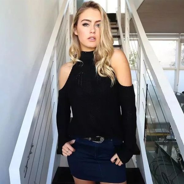 fashion sweater autumn and winter turtleneck pullover off shoulder long sleeve short knitwear coat multicolor top, White;black
fashion sweater autumn and winter turtleneck pullover off shoulder long sleeve short knitwear coat multicolor top, White;black