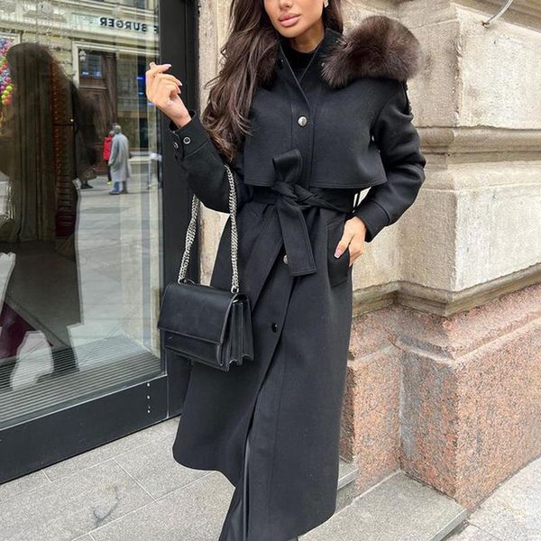 women's wool & blends floy fashion autumn winter detachable fur collar coats women elegant black slim jackets tie belt long ladies
women's wool & blends floy fashion autumn winter detachable fur collar coats women elegant black slim jackets tie belt long ladies