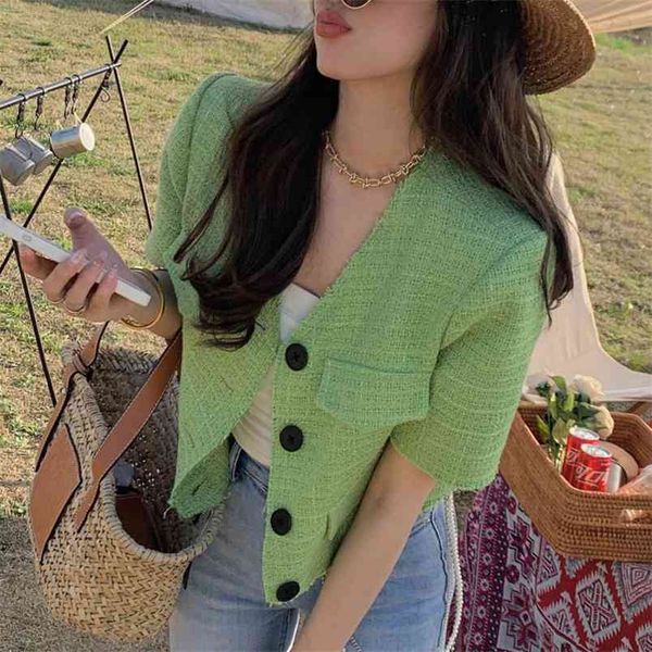 vetement femme summer korean chic short sleeve tweed jacket coat women vintage coats ladies streetwear outwear crop 210514, Black;brown
vetement femme summer korean chic short sleeve tweed jacket coat women vintage coats ladies streetwear outwear crop 210514, Black;brown