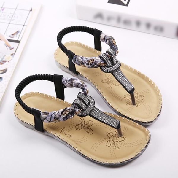 women's rhinestone t-ties sandals female bohemia comfortable flip flops ladies casual elastic band footwear plus size 2021, Black
women's rhinestone t-ties sandals female bohemia comfortable flip flops ladies casual elastic band footwear plus size 2021, Black