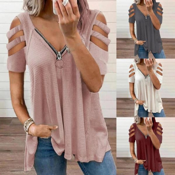 women's t-shirt 2021 women fashion plus size v-neck zipper solid color short sleeve casual loose strapless, White
women's t-shirt 2021 women fashion plus size v-neck zipper solid color short sleeve casual loose strapless, White