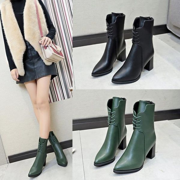 boots fad autumn winter booties women's block high heels lace up feminine pointed toe leather ladies, Black
boots fad autumn winter booties women's block high heels lace up feminine pointed toe leather ladies, Black