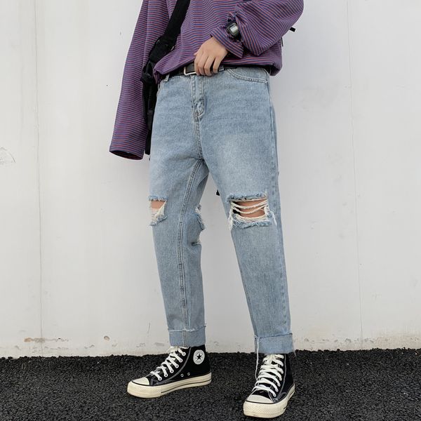men's korean style fashion men spring summer destroyed ripped harem pants denim baggy jeans blue color streetwear hip hop hw6q
men's korean style fashion men spring summer destroyed ripped harem pants denim baggy jeans blue color streetwear hip hop hw6q
