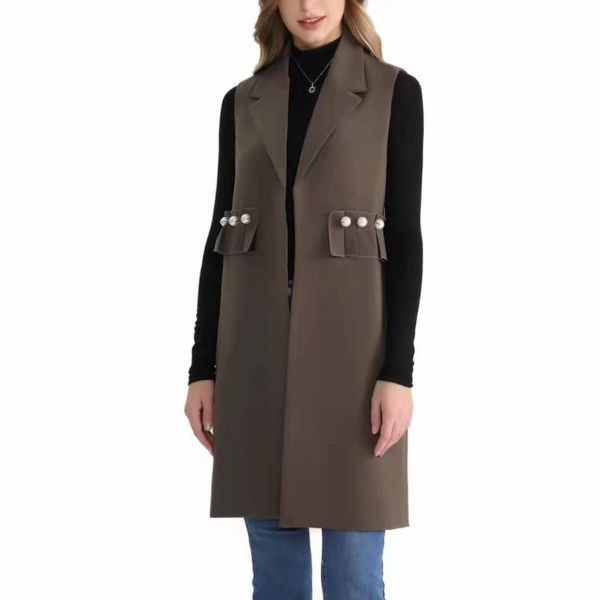 women's vests 2021 niche temperament fashionable high-end pure color lapel pearl decoration side pockets in the long wild vest jacket, Black;white
women's vests 2021 niche temperament fashionable high-end pure color lapel pearl decoration side pockets in the long wild vest jacket, Black;white