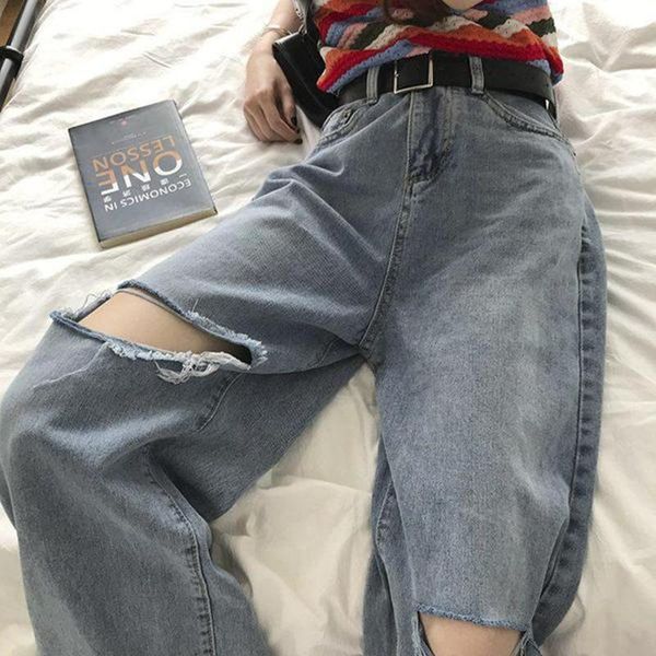 women's jeans high waist straight summer loose small slimming chic hong kong style ripped daddy wide leg pants fashion ins, Blue
women's jeans high waist straight summer loose small slimming chic hong kong style ripped daddy wide leg pants fashion ins, Blue