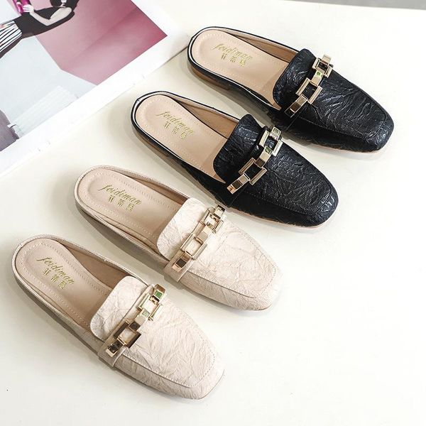 female shoes ladies' slippers rivet low loafers 2021 pu slides basic rubber metal decoration hoof heels l, Black
female shoes ladies' slippers rivet low loafers 2021 pu slides basic rubber metal decoration hoof heels l, Black