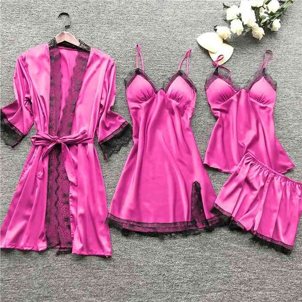 4pcs women pajamas silk solid color pajama set satin pyjamas winter clothes femme robe plus size christmas sleepwear, Black;red
4pcs women pajamas silk solid color pajama set satin pyjamas winter clothes femme robe plus size christmas sleepwear, Black;red