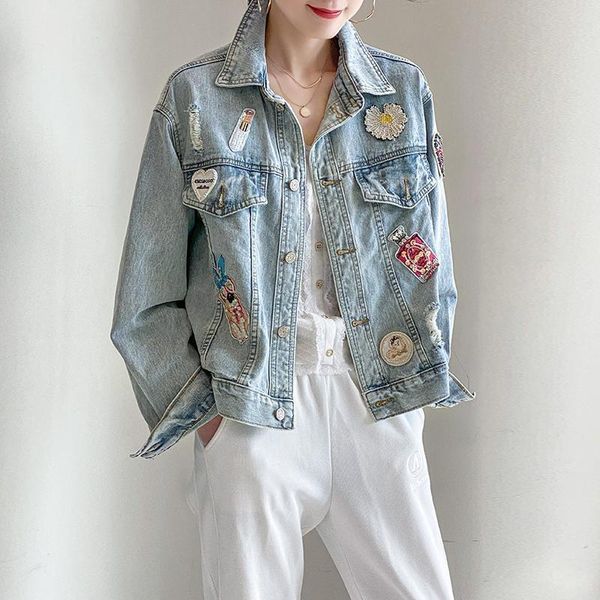 women's jackets spring women denim jacket washed jeans coats long sleeve fashion hole designed short outerwear female veste femme, Black;brown
women's jackets spring women denim jacket washed jeans coats long sleeve fashion hole designed short outerwear female veste femme, Black;brown