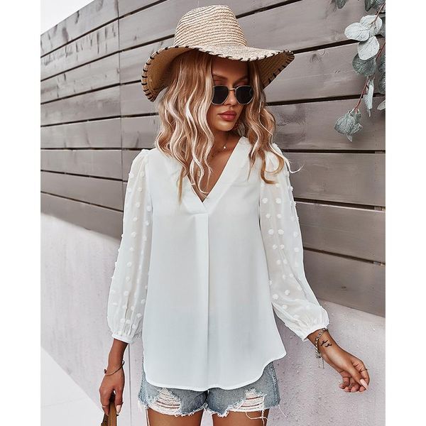 women's blouses & shirts v-neck blouse women solid colour female spring autumn long sleeve jacquard patchwork loose casual fashion, White
women's blouses & shirts v-neck blouse women solid colour female spring autumn long sleeve jacquard patchwork loose casual fashion, White