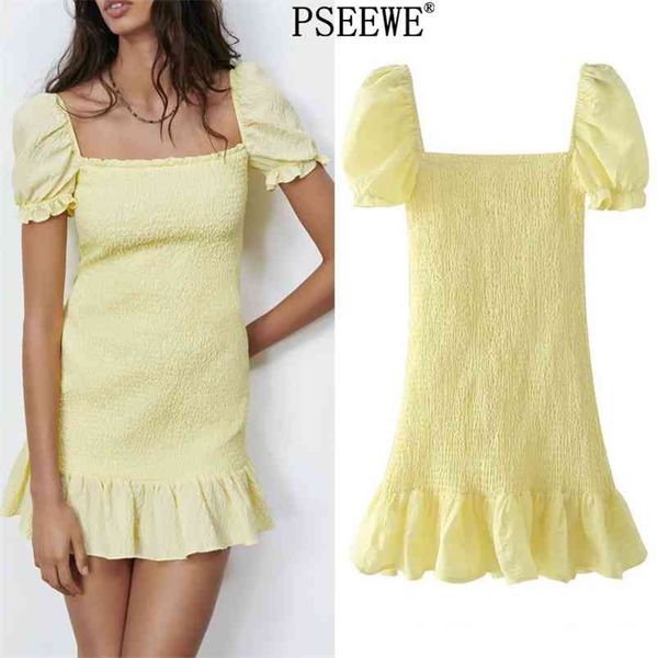 dress women yellow textured short dresses summer elastic square neck ruffle puff sleeve woman 210519, Black;gray
dress women yellow textured short dresses summer elastic square neck ruffle puff sleeve woman 210519, Black;gray