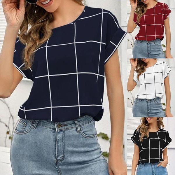 women's t-shirt summer plaid print round neck fashion women elegant ladies tee casual short sleeve slim fit female shirts d30, White
women's t-shirt summer plaid print round neck fashion women elegant ladies tee casual short sleeve slim fit female shirts d30, White