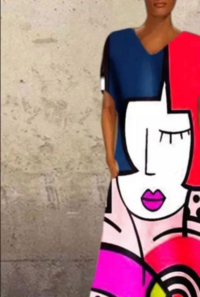 european abstract dress oversize casual womens sleepwears cartoon face print patchwork summer v neck vintage long maxi a line vestidos, Black;red
european abstract dress oversize casual womens sleepwears cartoon face print patchwork summer v neck vintage long maxi a line vestidos, Black;red