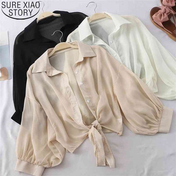 korean chiffon shirts women summer half sleeve buttoned up shirt long blouse tied waist elegant blouses 9494 210506, White
korean chiffon shirts women summer half sleeve buttoned up shirt long blouse tied waist elegant blouses 9494 210506, White
