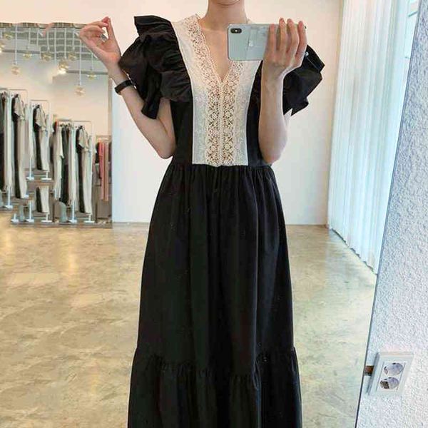 elegant chic korean clothing v neck lace ruffles slim high waist patchwork flying sleeve dress women summer casual vestido 210429, Black;gray
elegant chic korean clothing v neck lace ruffles slim high waist patchwork flying sleeve dress women summer casual vestido 210429, Black;gray