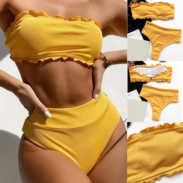 women's swimwear high waist bikini swimsuit women strapless 2-piece bikinis set summer beach swim bathing suit, White;black
women's swimwear high waist bikini swimsuit women strapless 2-piece bikinis set summer beach swim bathing suit, White;black