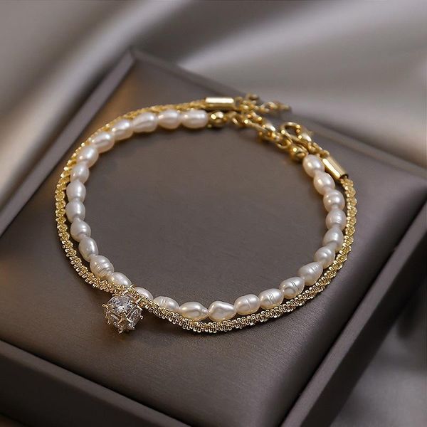 charm bracelets korean fashion double layered elegant vintage irregular natural freshwater pearls bracelet exquisite zircon inlaid ball, Golden;silver
charm bracelets korean fashion double layered elegant vintage irregular natural freshwater pearls bracelet exquisite zircon inlaid ball, Golden;silver