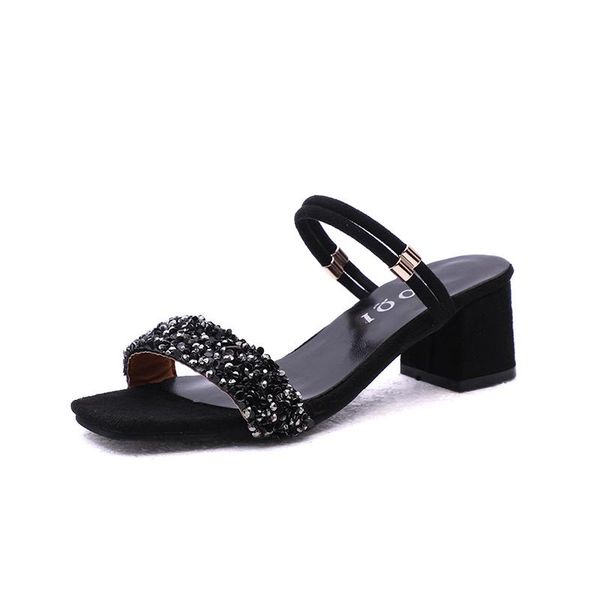 slippers summer fashion women's casual simple vamp rhinestone decoration elegant open-toed two-wear with heel, Black
slippers summer fashion women's casual simple vamp rhinestone decoration elegant open-toed two-wear with heel, Black