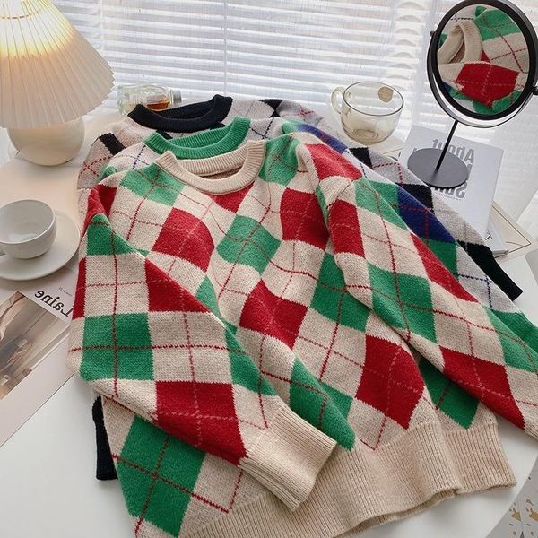 women's sweaters winter wool oversize thick argyle sweater korean green pullover women 2021 loose elegant crew neck long sleeve chic kn, White;black
women's sweaters winter wool oversize thick argyle sweater korean green pullover women 2021 loose elegant crew neck long sleeve chic kn, White;black