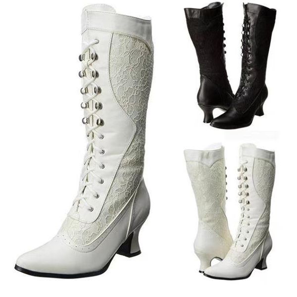 women's white high heeled fashion lace pointed toe shoes woman knee-high long boots side zipper mid-tube booties, Black
women's white high heeled fashion lace pointed toe shoes woman knee-high long boots side zipper mid-tube booties, Black