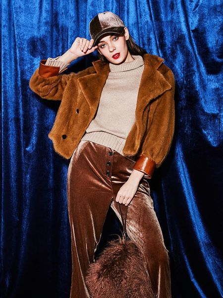 women's fur & faux arlene sain cool and handsome impression velvet female mink lapel double-breasted loose jacket style coat, Black
women's fur & faux arlene sain cool and handsome impression velvet female mink lapel double-breasted loose jacket style coat, Black