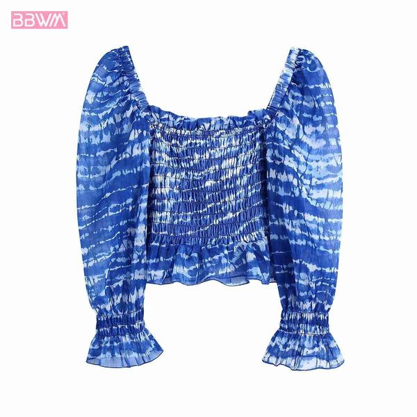 women square neck long sleeve ruffled high waist t-shirt vintage elastic bust tie dye waist folds chic female 210507, White
women square neck long sleeve ruffled high waist t-shirt vintage elastic bust tie dye waist folds chic female 210507, White