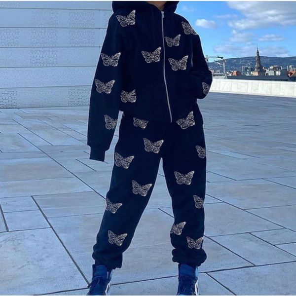 women's two piece pants butterfly pattern zipper up casual loose hoodies autumn fashion long sleeve oversize sweatshirts sets for women, White
women's two piece pants butterfly pattern zipper up casual loose hoodies autumn fashion long sleeve oversize sweatshirts sets for women, White