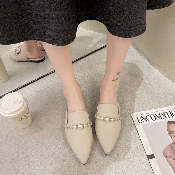 women's slippers outdoor flat muller fashion sandals 2021 leather shoes womens, Black