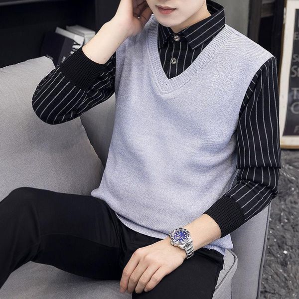 men's sweaters winter sweater shirt collar youth slim warm, White;black 
men's sweaters winter sweater shirt collar youth slim warm, White;black