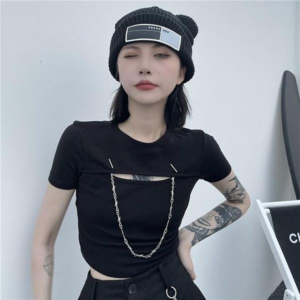 women's t-shirt korean summer fashion black t-shirts harajuku hollow out chain short sleeves slim tee vintage casual, White
women's t-shirt korean summer fashion black t-shirts harajuku hollow out chain short sleeves slim tee vintage casual, White