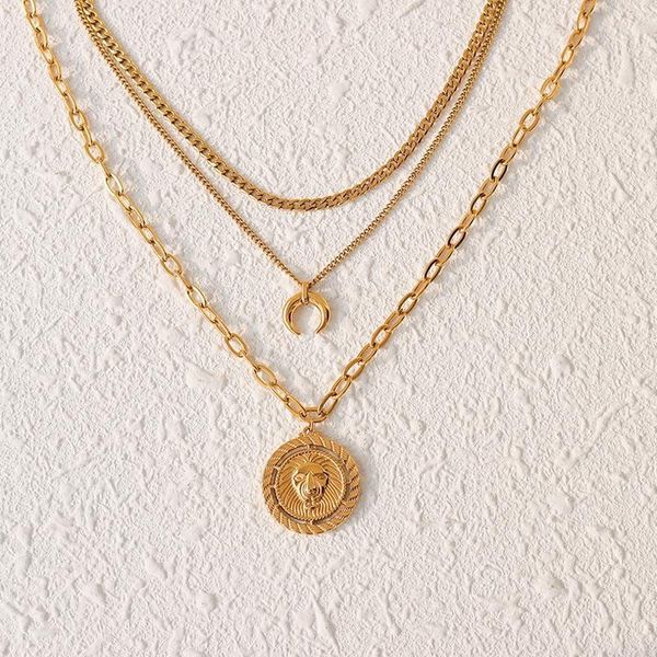 vintage multilayer stainless steel necklaces for women moon lion pendant layered clavicle chain choker fashion jewelry, Silver
vintage multilayer stainless steel necklaces for women moon lion pendant layered clavicle chain choker fashion jewelry, Silver
