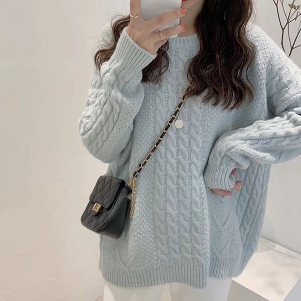 autumn and winter new gentle wind loose wear round neck pullover thickened lazy soft milk blue sweater female, White;black
autumn and winter new gentle wind loose wear round neck pullover thickened lazy soft milk blue sweater female, White;black