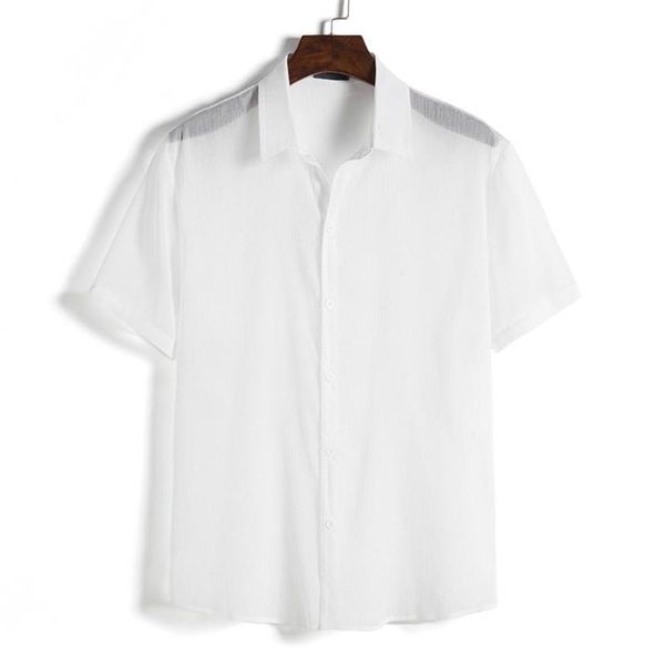 men's casual shirts 2021 summer shortsleeve transparent linen for male outwear holiday clothing man fashion, White;black
men's casual shirts 2021 summer shortsleeve transparent linen for male outwear holiday clothing man fashion, White;black