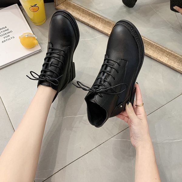 2021 autumn sho martin korean version pointed lace up trend british women's casual fashion boots, Black
2021 autumn sho martin korean version pointed lace up trend british women's casual fashion boots, Black