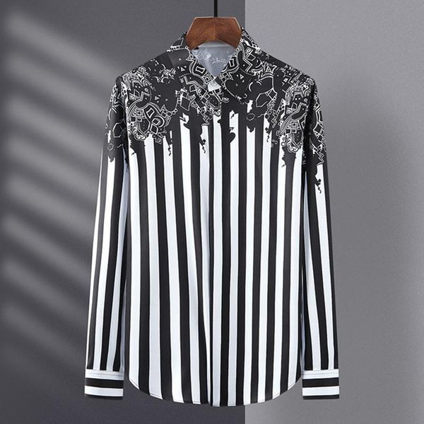 men's casual shirts luxury retro striped print slim long-sleeved shirt business social party formal dress men clothing 4xl, White;black
men's casual shirts luxury retro striped print slim long-sleeved shirt business social party formal dress men clothing 4xl, White;black