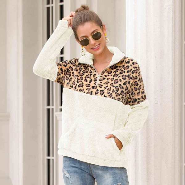 women casual leopard printed coral fleece pullover sweatshirt women zipper warm solid long sleeve hoodies casual loose coat 210412, Black
women casual leopard printed coral fleece pullover sweatshirt women zipper warm solid long sleeve hoodies casual loose coat 210412, Black