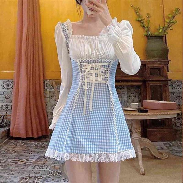 sweet lolita mini japanese women dress style square collar bandage blue plaid gothic kawaii ruffles soft girl, Black;gray
sweet lolita mini japanese women dress style square collar bandage blue plaid gothic kawaii ruffles soft girl, Black;gray