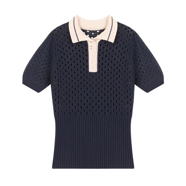 women's t-shirt perhaps u women knitted summer short sleeve turn down collar hollow out blue white b0376
women's t-shirt perhaps u women knitted summer short sleeve turn down collar hollow out blue white b0376
