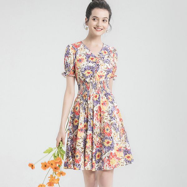 women's runway dresses v neck short sleeves floral printed elastic fashion elegant autumn dress, Black
women's runway dresses v neck short sleeves floral printed elastic fashion elegant autumn dress, Black