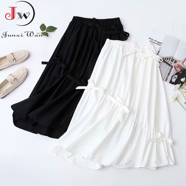 fashoin summer long cotton skirt women korean solid black white elastic waist bow elegant casual a line midi pleated 210510
fashoin summer long cotton skirt women korean solid black white elastic waist bow elegant casual a line midi pleated 210510