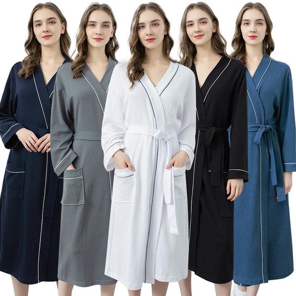 women's sleepwear brand waffle cotton bathrobes for women spring autumn elegant home el spa kimono robe 2021 female dressing gown, Black;red
women's sleepwear brand waffle cotton bathrobes for women spring autumn elegant home el spa kimono robe 2021 female dressing gown, Black;red