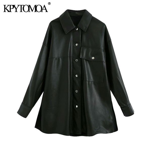 women fashion pockets oversized faux leather jacket coat vintage long sleeve side vents female outerwear chic 210416, Black;brown
women fashion pockets oversized faux leather jacket coat vintage long sleeve side vents female outerwear chic 210416, Black;brown