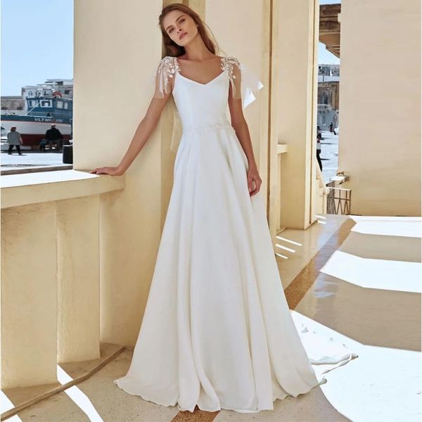 other wedding dresses spaghetti straps ruched floor length dress chiffon appliques floating sleeves a-line bridal gown offer a veil, White
other wedding dresses spaghetti straps ruched floor length dress chiffon appliques floating sleeves a-line bridal gown offer a veil, White