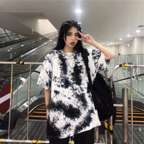 women's t-shirt ladies tie-dye printed short-sleeved o-neck hip-hop oversize loose korean streetwear casual y2k, White
women's t-shirt ladies tie-dye printed short-sleeved o-neck hip-hop oversize loose korean streetwear casual y2k, White