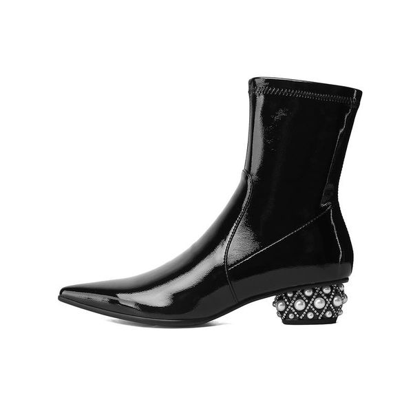 boots sklfgxzy the women's genuine leather stretch ankle pearl with pointed shoes, Black
boots sklfgxzy the women's genuine leather stretch ankle pearl with pointed shoes, Black