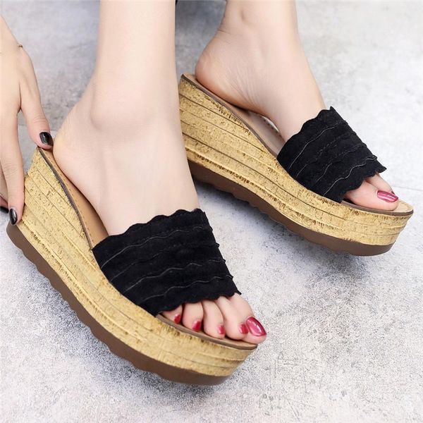 women's summer sandals female chunky high heels 8cm wedges shoes for ladies casual platform slides zapatos de mujer #40, Black
women's summer sandals female chunky high heels 8cm wedges shoes for ladies casual platform slides zapatos de mujer #40, Black