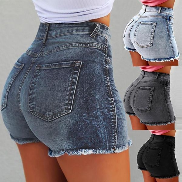 women's shorts summer denim fringed hole high waist pants pocket, White;black 
women's shorts summer denim fringed hole high waist pants pocket, White;black