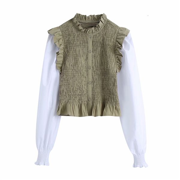 women's knits & tees streetwear women ruffles stand collar shirts fashion ladies button elastic elegant female chic patchwork, White
women's knits & tees streetwear women ruffles stand collar shirts fashion ladies button elastic elegant female chic patchwork, White