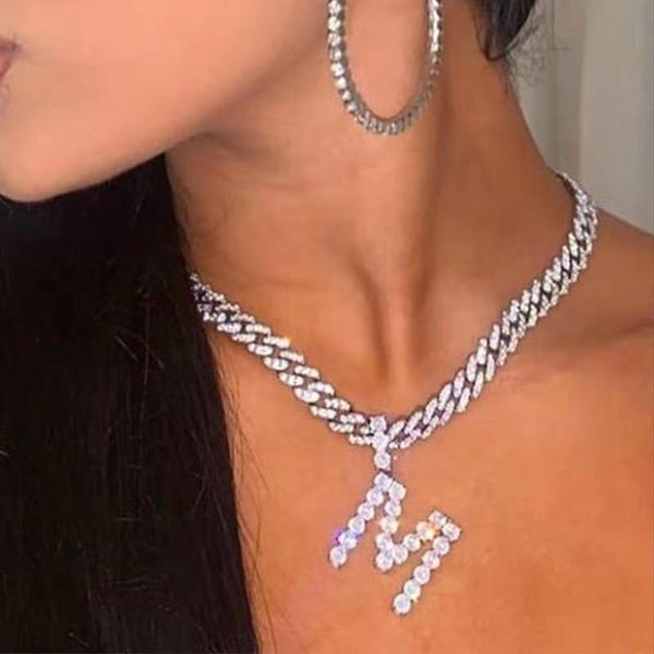 pendant necklaces stonefans hip hop a-z letter necklace wholesale jewelry for women thick iced out bling rhinestone cuban choker chain, Silver 
pendant necklaces stonefans hip hop a-z letter necklace wholesale jewelry for women thick iced out bling rhinestone cuban choker chain, Silver
